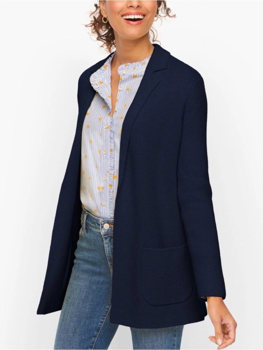 NWT! Talbots Notch Collar Navy Blue Sweater Blazer With Front Pockets Size XL